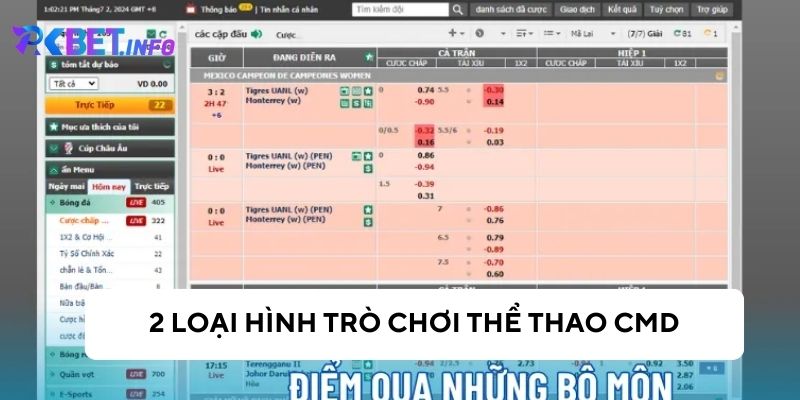 Loại hình cá cược trong CMD thể thao